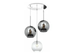 Sosp. Cromo Tonda 3 Luci Vetri Tutti Grande (1 X Trasparente + 2 X Cromo)
