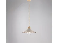 Lámpara Suspendida^Sospensione 1 Luce Osteria In Ferro Avorio Decapè E Coppa In Ceramica Decorata Marfil
