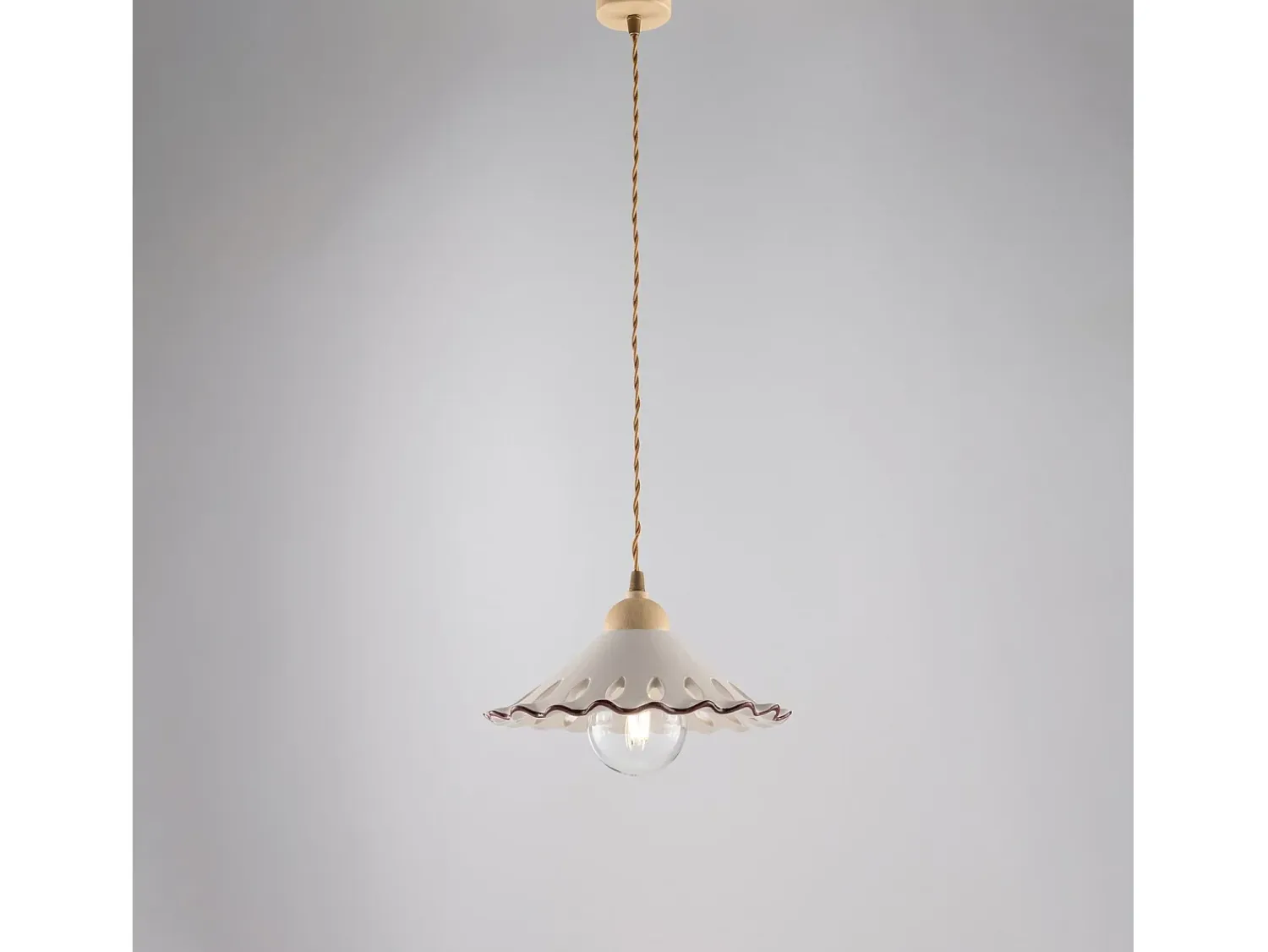 Lámpara Suspendida^Sospensione 1 Luce Osteria In Ferro Avorio Decapè E Coppa In Ceramica Decorata Marfil