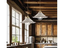 Lámpara Suspendida^Sospensione 1 Luce Osteria In Ferro Avorio Decapè E Coppa In Ceramica Decorata Marfil