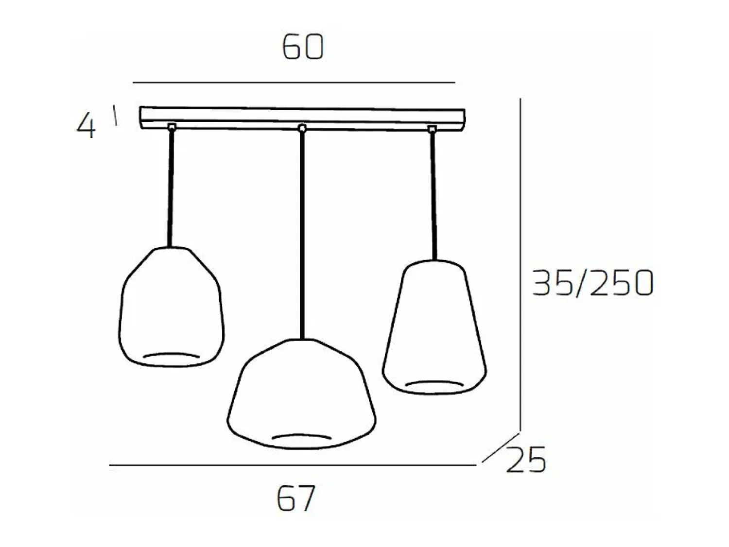 Sospensione Cromo 3 Luci Rettangolare Vetri Alpha + Beta + Gamma Trasparenti Plateado