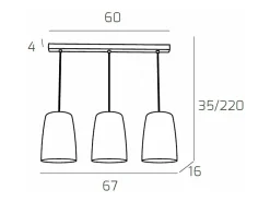 Sospensione Cromo Rettangolare 3 Luci (2 Ra + 1 Cr) Cobrizo