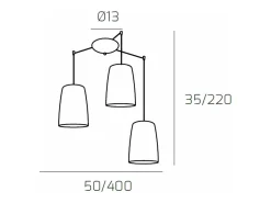 Lámpara Suspendida^Sospensione Cromo Spostabile 3 Luci (2 Ra + 1 Cr) Cobrizo