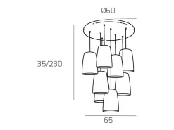 Outlet Sospensione Cromo Tonda 8 Luci Rame Cobrizo
