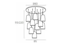 Outlet Sospensione Cromo Tonda 12 Luci (6 Ra + 6 Cr) Cobrizo