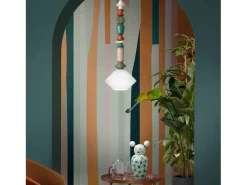 New Ferroluce Sospensione Grande Vintage Decò Lariat Ceramica Bianco Latte 1 Luce E27 Blanco