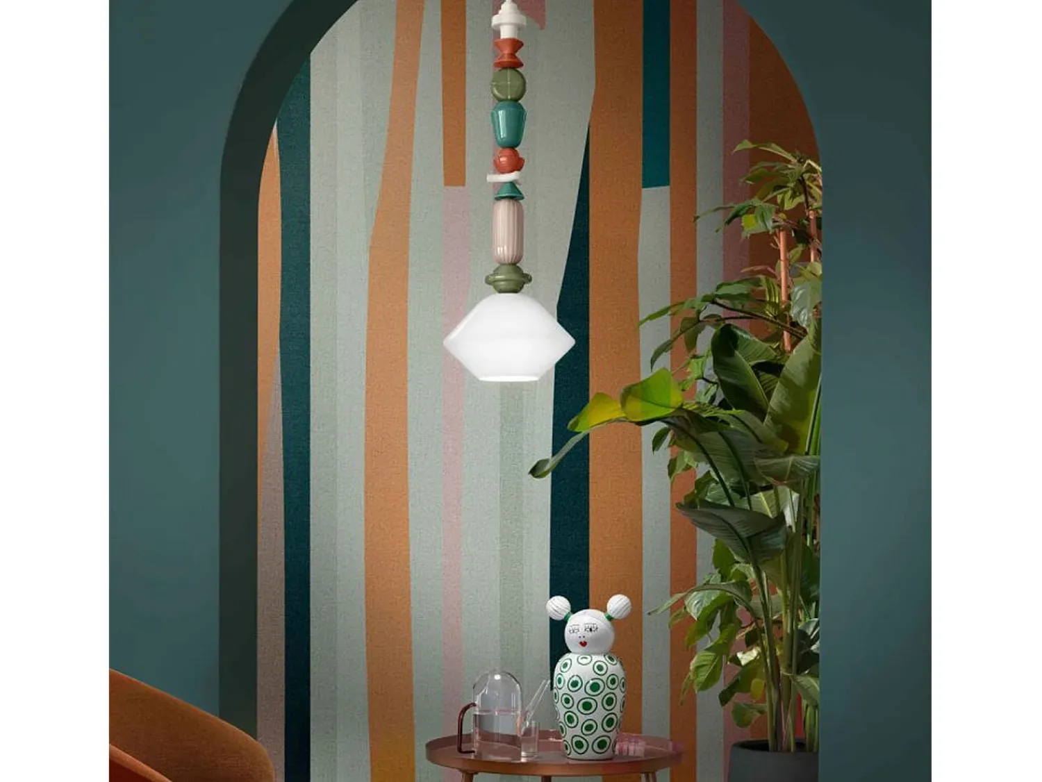 New Ferroluce Sospensione Grande Vintage Decò Lariat Ceramica Bianco Latte 1 Luce E27 Blanco