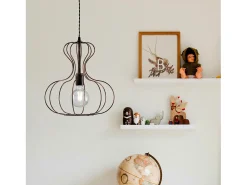 Lámpara Suspendida^Sospensione Industrial Titty 1 Luce Ferro Laccato Nero E Rame Cobrizo