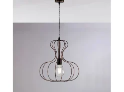 Lámpara Suspendida^Sospensione Industrial Titty 1 Luce Ferro Laccato Nero E Rame Cobrizo