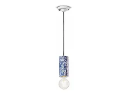 Ferroluce Lámpara Suspendida^Sospensione Media Vintage Decò Pi Ceramica Ming Rosso 1 Luce E27 Rojo