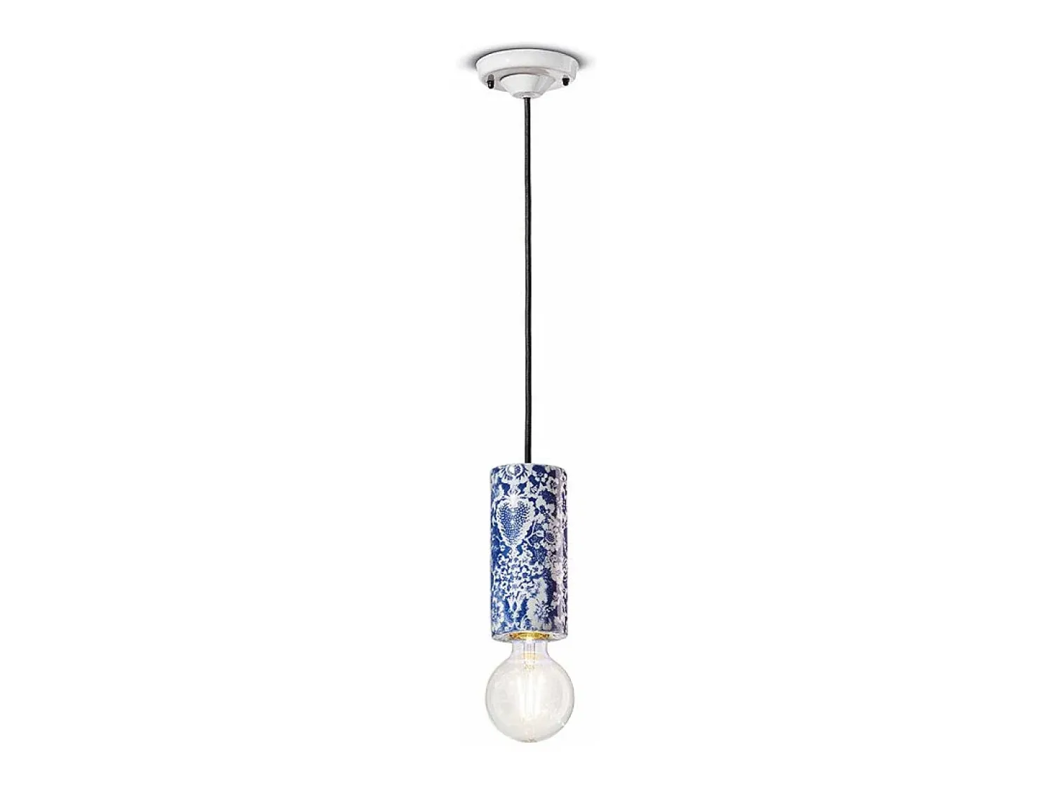 Ferroluce Lámpara Suspendida^Sospensione Media Vintage Decò Pi Ceramica Ming Rosso 1 Luce E27 Rojo