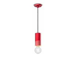 Sospensione Media Vintage Decò Pi Ceramica Rosso Corallo 1 Luce E27