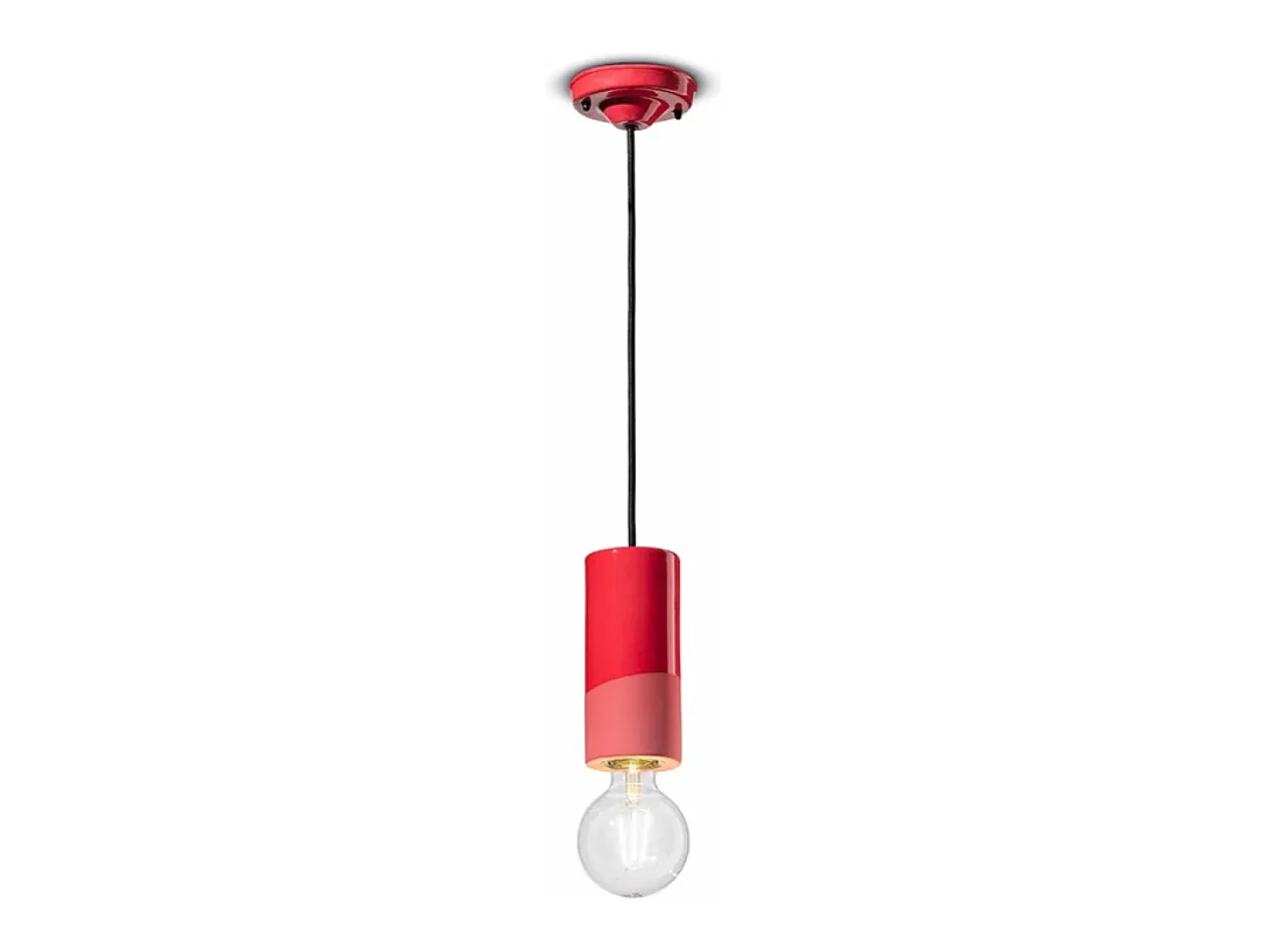 Sospensione Media Vintage Decò Pi Ceramica Rosso Corallo 1 Luce E27