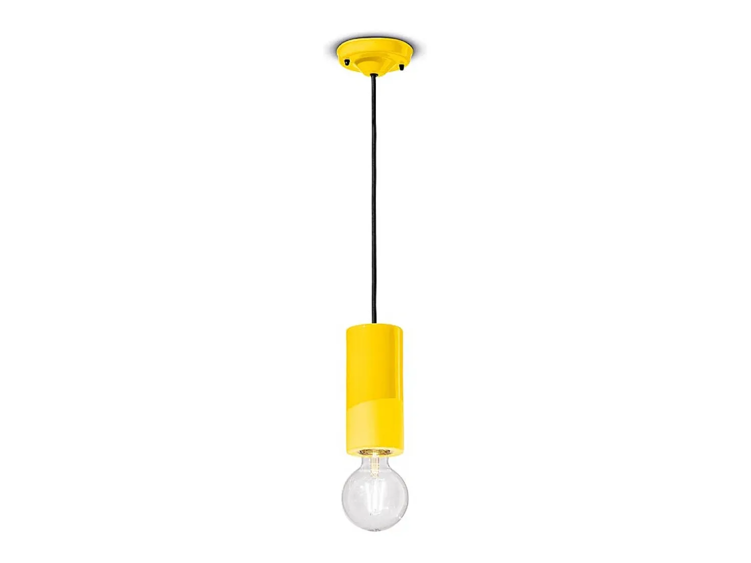 Ferroluce Lámpara Suspendida^Sospensione Media Vintage Decò Pi Ceramica Giallo Limone 1 Luce E27 Amarillo
