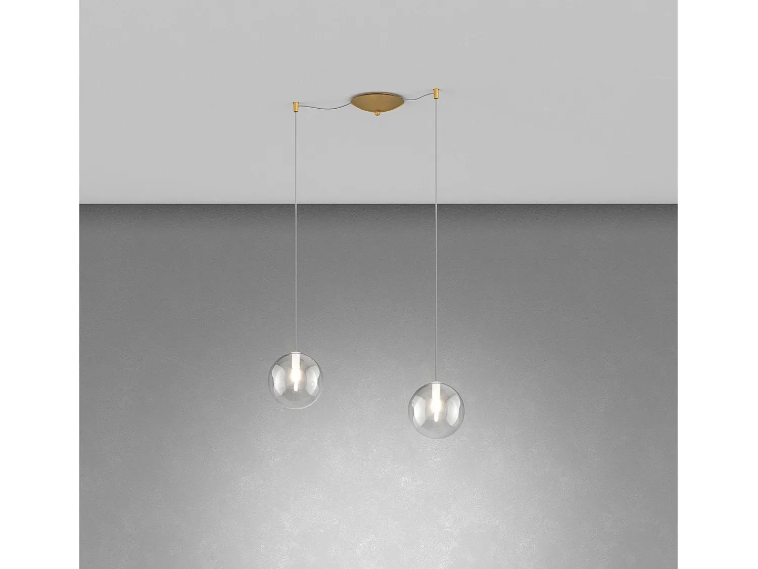 Best Sospensione Ottone Sat. 2 Luci Spostabile Vetri Trasparente Transparente