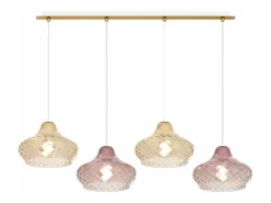 Sospensione Ottone Satinato 4 Luci Rettangolare Vetri (2 X Piccolo Am + 2 X Piccolo Ru)