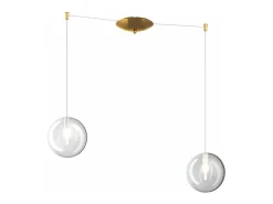 Sospensione Ottone Satinato 2 Luci Spostabile Vetri Tr + Bf
