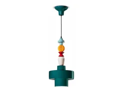 Ferroluce Lámpara Suspendida^Sospensione Piccola Tonda Vintage Decò Lariat Ceramica 1 Luce E27 Verde