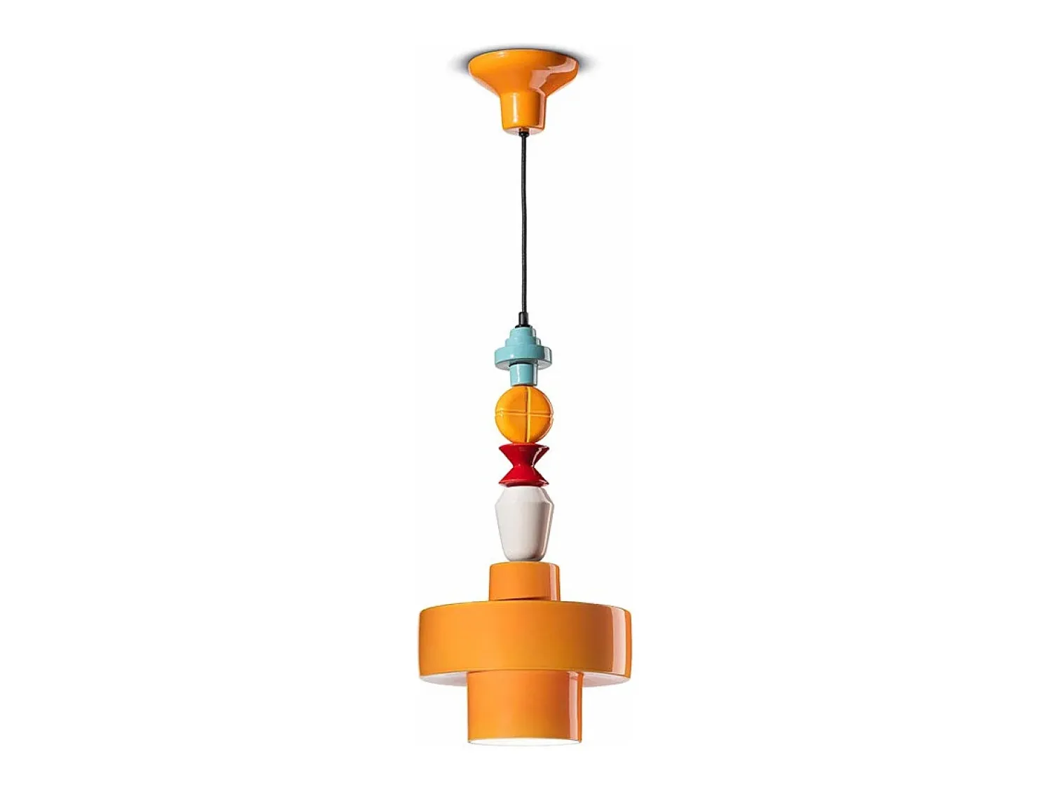 Hot Ferroluce Sospensione Piccola Tonda Vintage Decò Lariat Ceramica Giallo 1 Luce E27 Amarillo