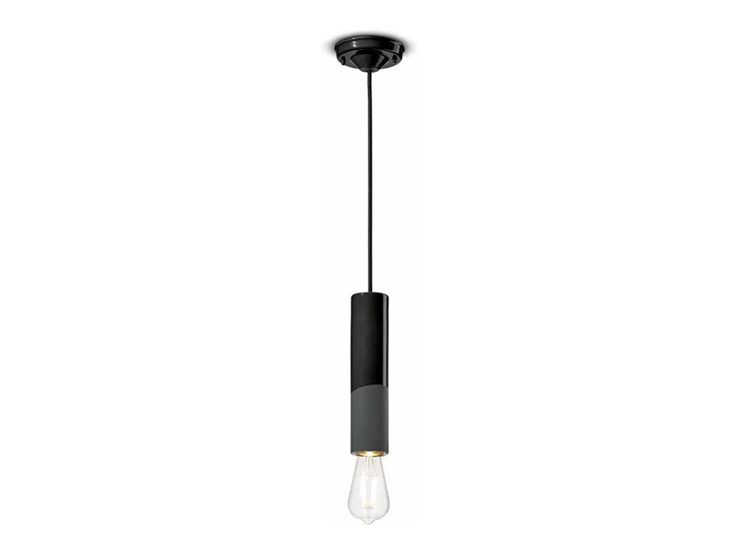 Sospensione Piccola Vintage Decò Pi Ceramica Nero Carbone 1 Luce E27