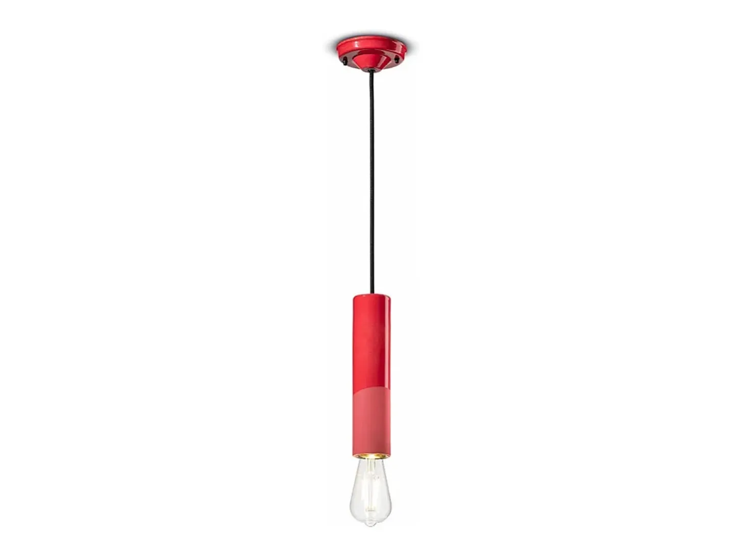 Sospensione Piccola Vintage Decò Pi Ceramica Rosso Corallo 1 Luce E27