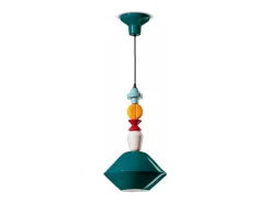Sospensione Piccola Vintage Decò Lariat Ceramica Verde Petrolio 1 Luce E27
