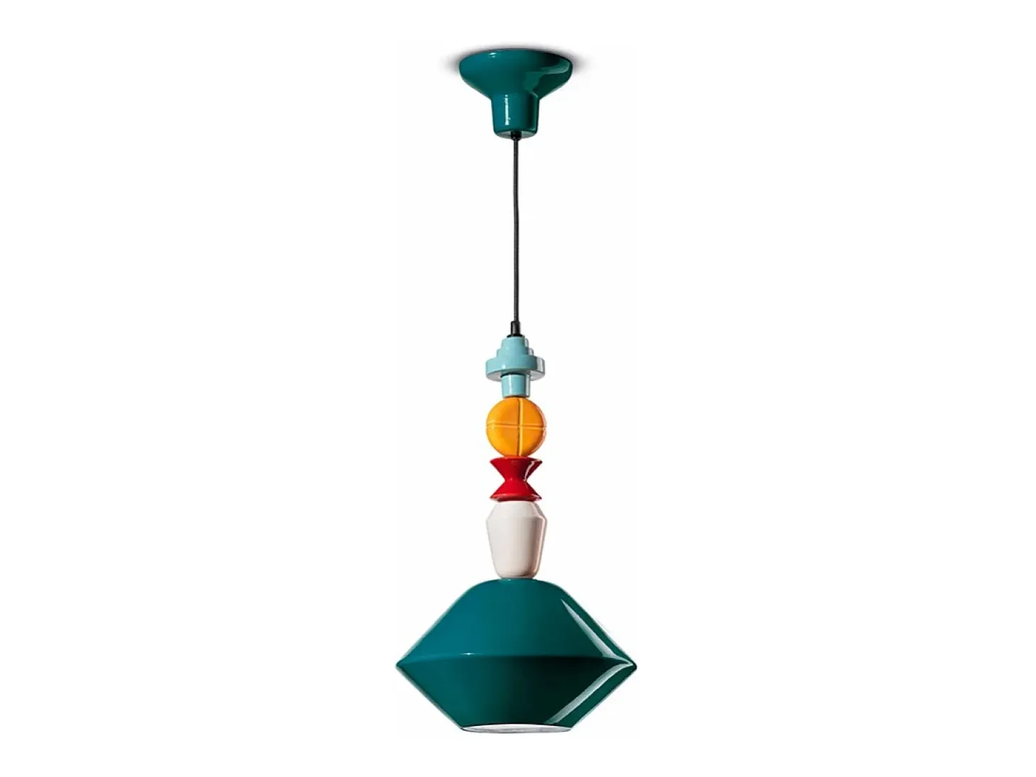 Sospensione Piccola Vintage Decò Lariat Ceramica Verde Petrolio 1 Luce E27
