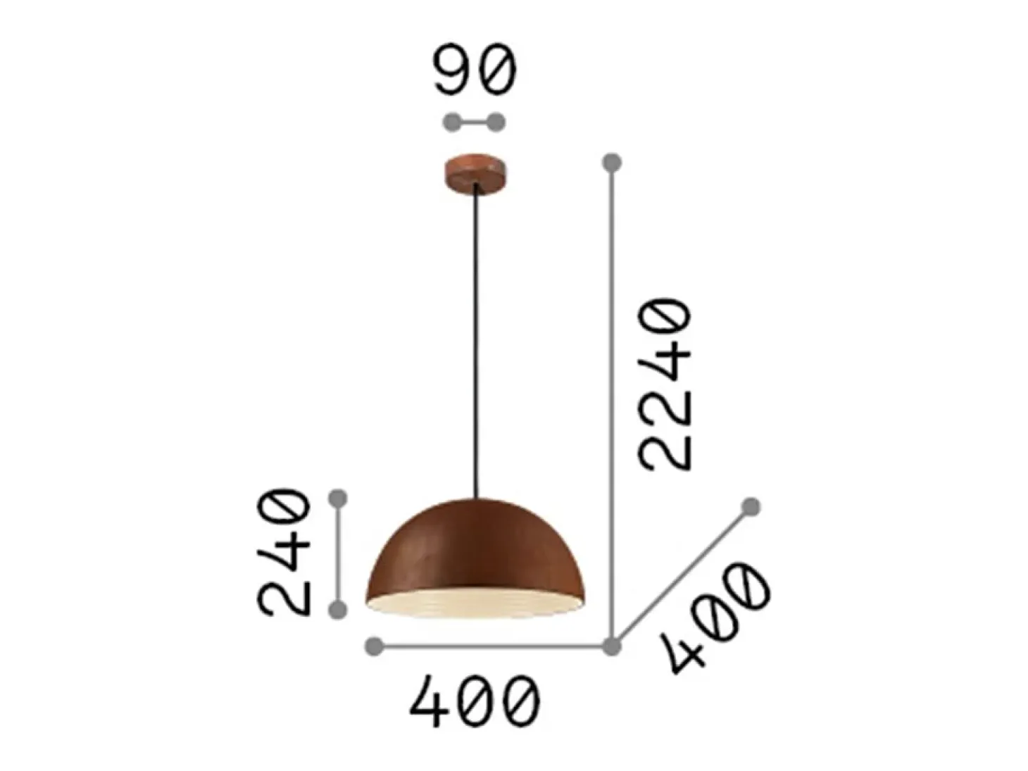 Sospensione Rustica-Country Folk Metallo Coffee 1 Luce E27 D40Cm