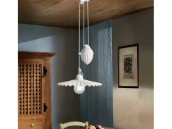 Hot Ferroluce Sospensione Saliscendi Classico L'Aquila Metallo E Ceramica Ottone 1 Luce E27 Dorado