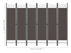 Tabique divisorio antracita de 6 paneles 240x180 cm Gris