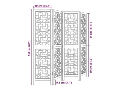 Tabique divisorio de 4 paneles en madera maciza de paulownia marrón