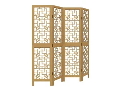 Tabique divisorio de 4 paneles en madera maciza de paulownia marrón