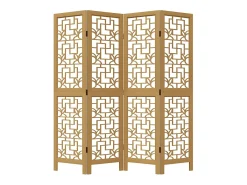 Tabique divisorio de 4 paneles en madera maciza de paulownia marrón
