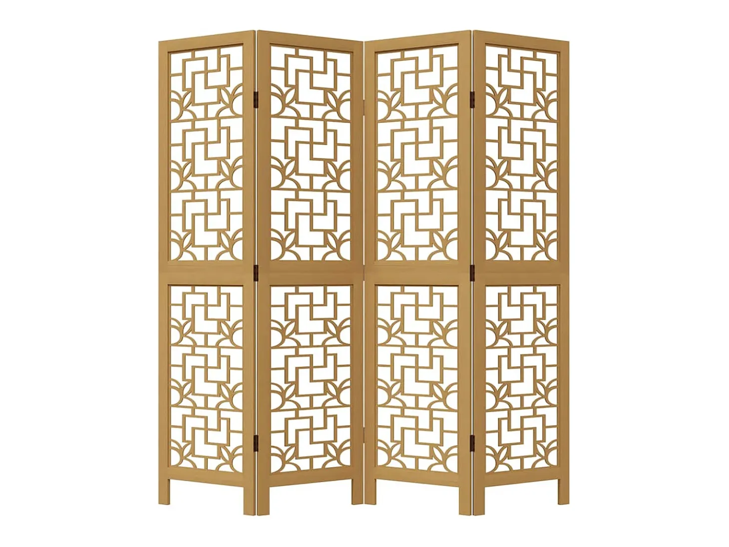 Tabique divisorio de 4 paneles en madera maciza de paulownia marrón