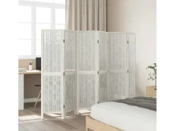 Tabique divisorio de 6 paneles en madera maciza de paulownia blanca