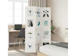 Tabique divisorio de 3 paneles en madera maciza de paulownia blanca Blanco