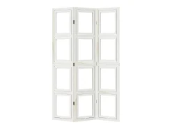 Tabique divisorio de 3 paneles en madera maciza de paulownia blanca Blanco