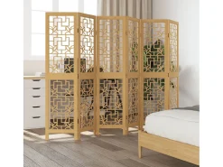 Tabique divisorio de 6 paneles en madera maciza de paulownia marrón