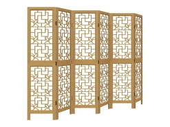 Tabique divisorio de 6 paneles en madera maciza de paulownia marrón
