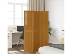 Tabique divisorio de 3 paneles en madera maciza de paulownia marrón