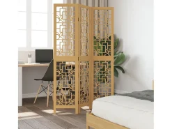 Tabique divisorio de 3 paneles en madera maciza de paulownia marrón