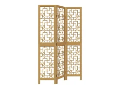 Tabique divisorio de 3 paneles en madera maciza de paulownia marrón