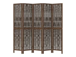 Tabique divisorio de 5 paneles en marrón oscuro fabricado en paulownia maciza
