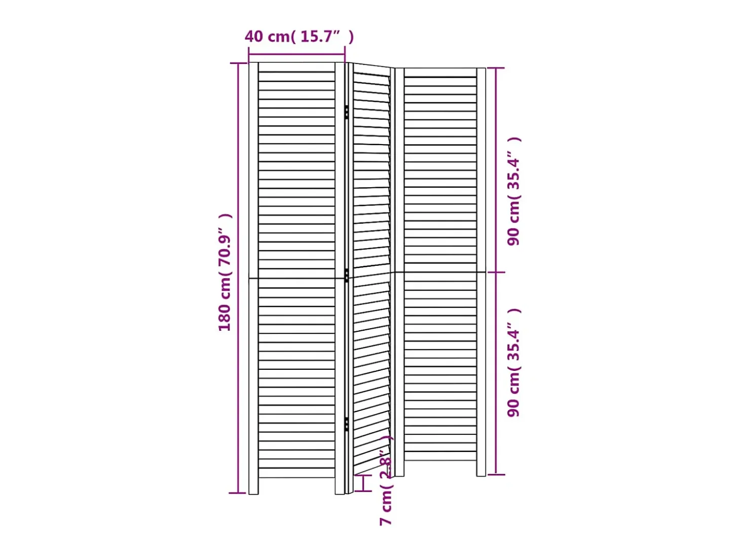 Tabique divisorio de 3 paneles en madera maciza de paulownia negra