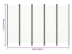 Tabique divisorio de 5 paneles, blanco, 250 x 180 cm