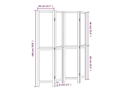 Tabique divisorio de 4 paneles en madera maciza de paulownia blanca