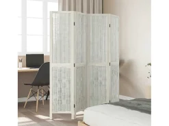 Tabique divisorio de 4 paneles en madera maciza de paulownia blanca