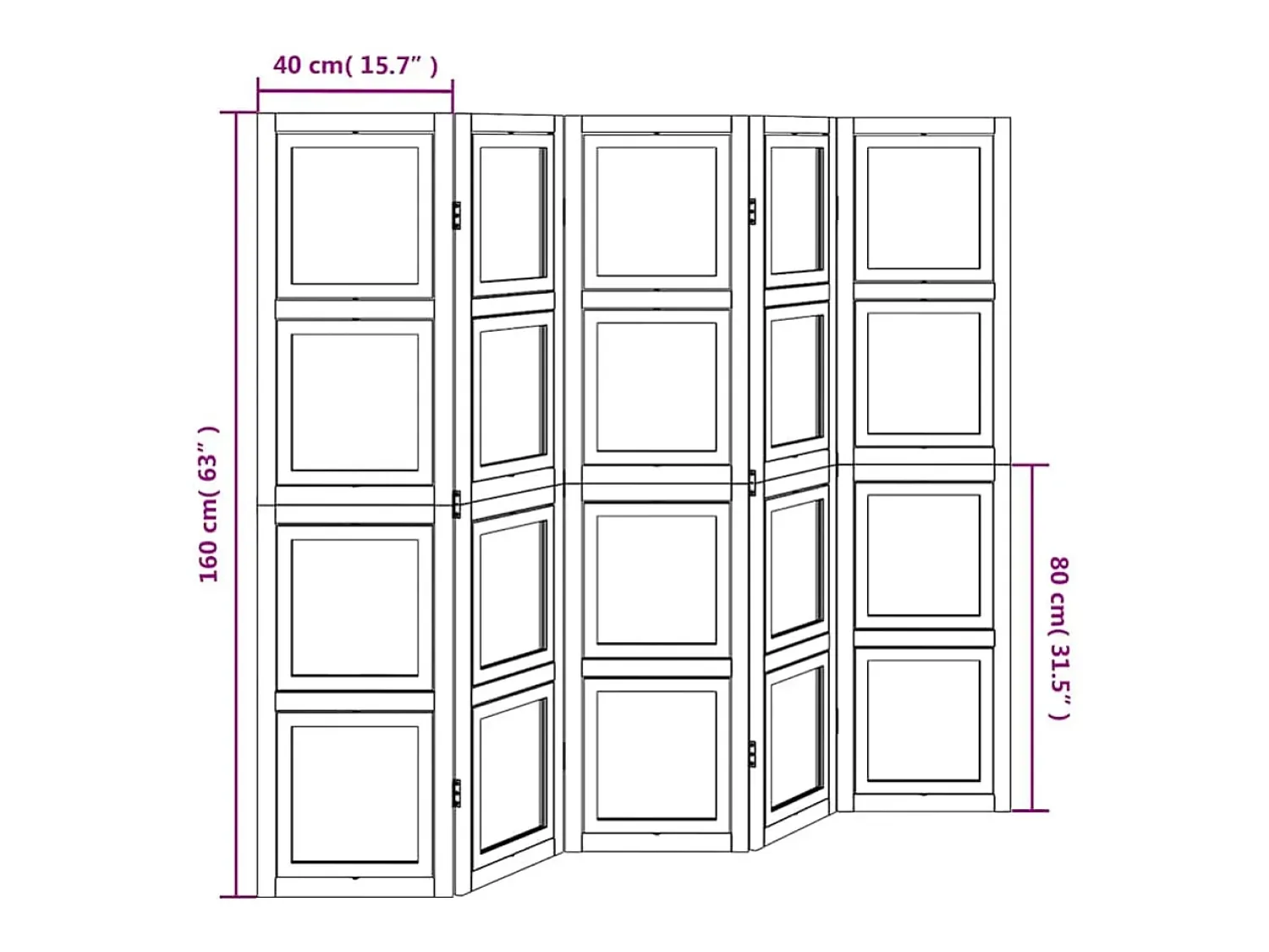 Tabique divisorio de 5 paneles en madera maciza de paulownia blanca Blanco