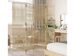 Tabique divisorio de 5 paneles de mimbre de resina beige