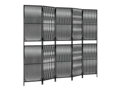 Tabique divisorio de 5 paneles de mimbre de resina negra